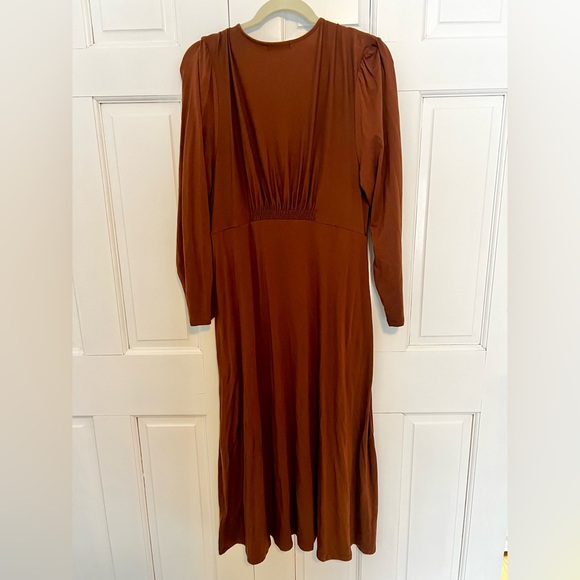 Quince Women’s Tencel Jersey V-Neck Long Sleeve Midi Dress Brown Large - Picture 4 of 10